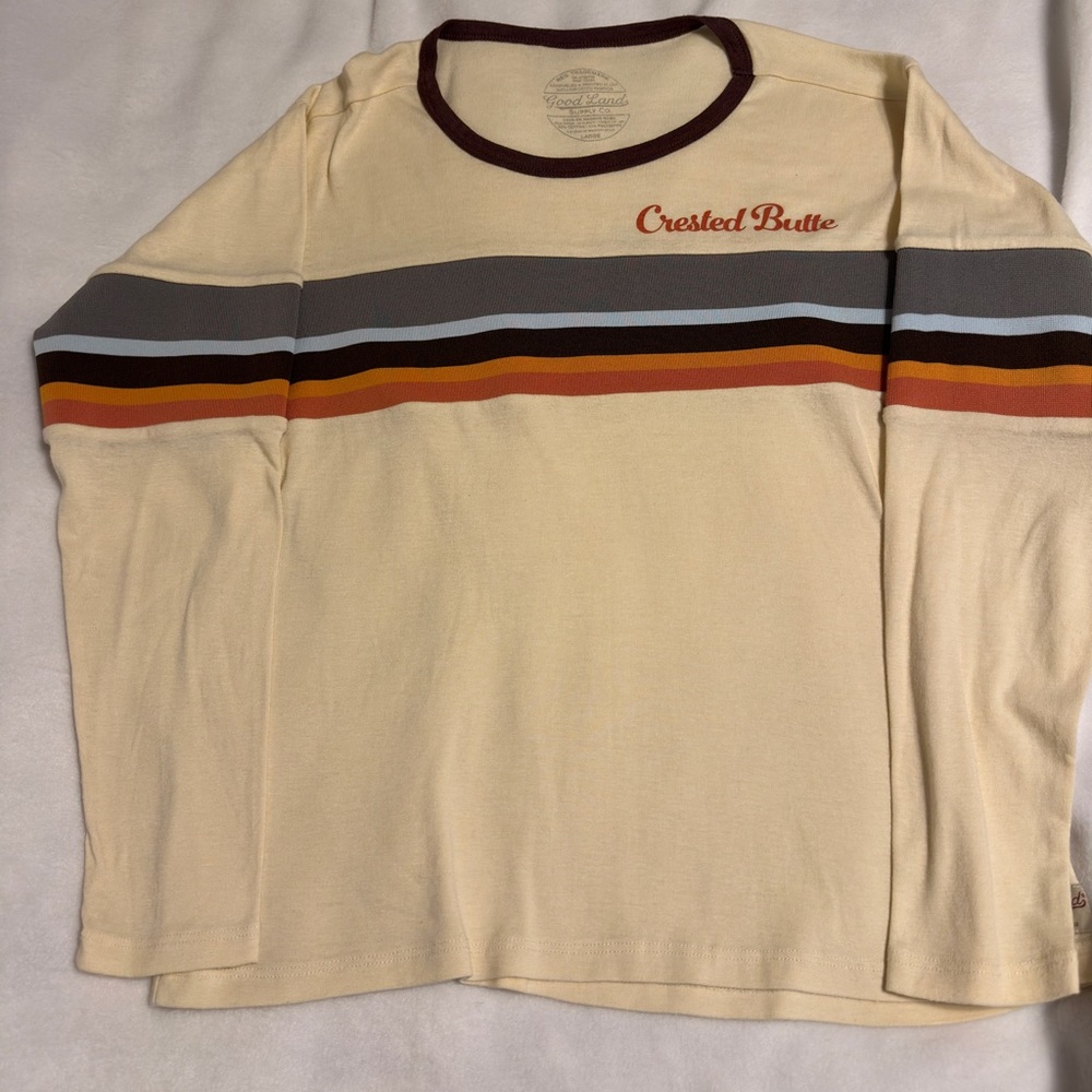 Light yellow Crested Butte Colorado long sleeve shirt with retro accents-L